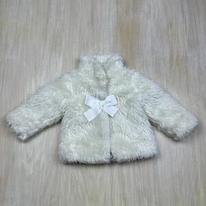 Little Maven by Tory Spelling White Faux Fur Coat with Bow Winter Jacket 18M